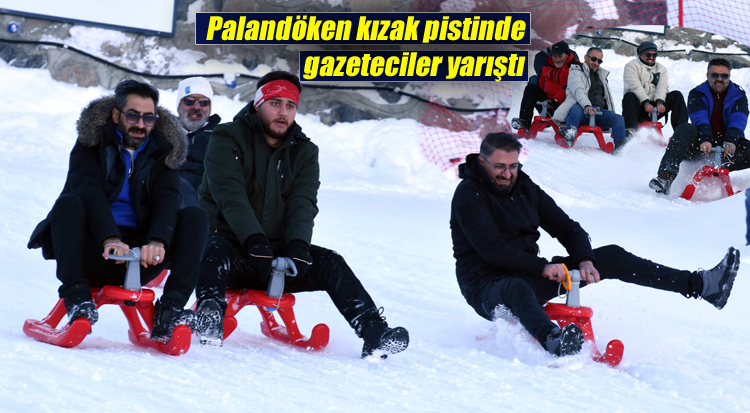 Palandöken kızak pistinde bu defa gazeteciler yarıştı!..
